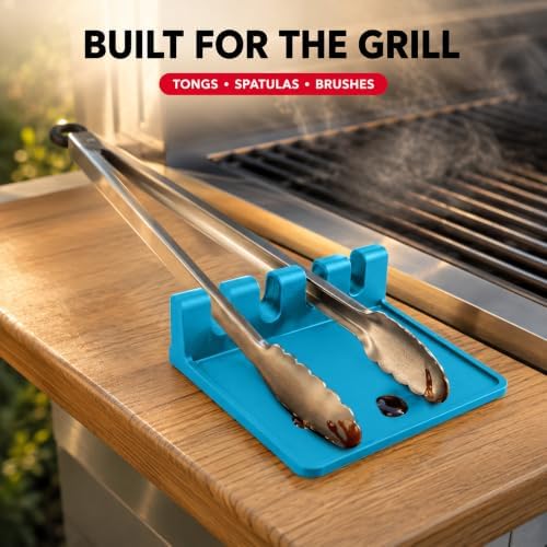 2 Pack Light Blue Silicone Spoon Rest for Stove Top Kitchen Spoon Holder Set - Image 7