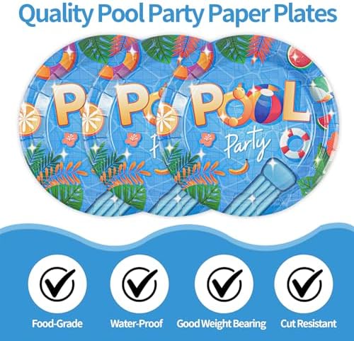 50PCS Pool Party Paper Plates, 7Inch Summer Pool Themed Dessert Plates Disposable Tableware Set Beach Party Supplies Decorations for Birthday, Baby Shower, Hawaii Holiday - Image 4