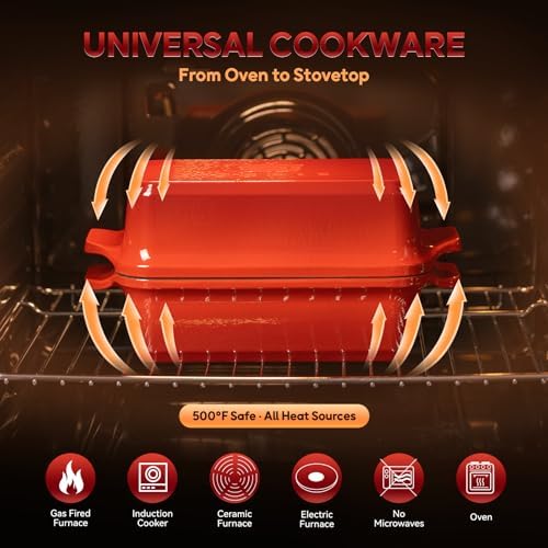 Enameled Cast Iron Dutch Oven for Sourdough Bread Baking, 9×5 Dutch Oven Pot with Lid, 2 in 1 Bread Pans with Lid for Baking, Roasting & Braising, Easy Release, Oven & Induction Safe (4.2 QT,Red) - Image 6