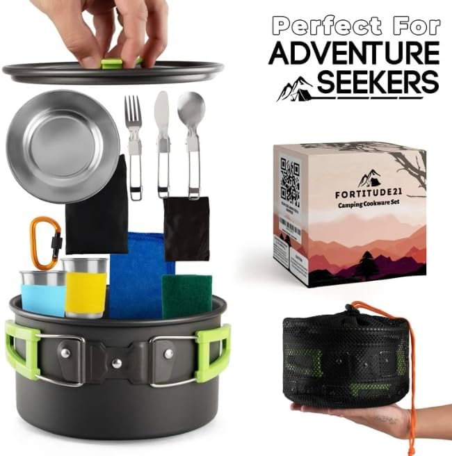 Fortitude21 Camping Cookware Set - 19-Piece Lightweight Backpacking Cookware with Pots, Pans, Utensils - Compact Outdoor Cooking Kit for Camping, Hiking, Backpacking & Survival - Image 4