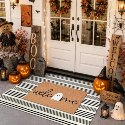 Fall Front Door Mat 3'x5', Cotton Woven Washable Striped Outdoor Rug - Image 7