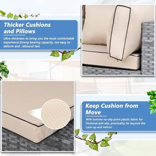 Shintenchi 7 Piece Outdoor Patio Furniture Set with Silver PE Rattan, Khaki - Image 5