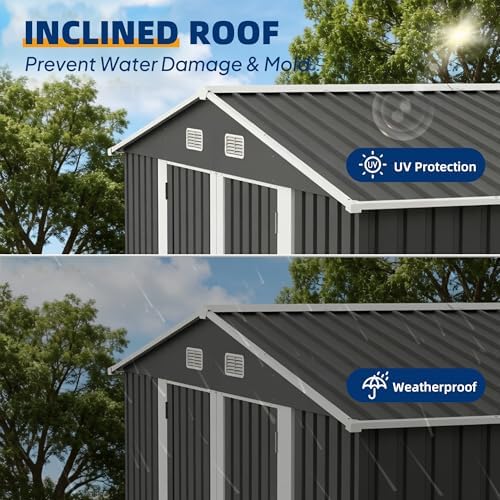 UDPATIO 10X8 FT Outdoor Storage Shed, Metal Shed for Patio&Garden,Grey - Image 7