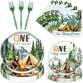 Happy One Camper Birthday Decorations Supplies, 96PCS Camping 1st Party Plates and Napkins Set, Disposable Adventure Tableware(Serve 24 Guests) by Aposwow