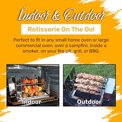 ROTO-Q 360 Non-Electric Rotisserie Kit with 10-Piece Skewer Set - Cordless Spit Roaster for Grills, Ovens, Smokers, BBQs - Indoor & Outdoor Cooking (Black) - Image 3