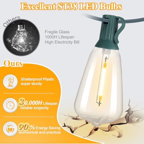 Brightever 50FT Outdoor String Lights 27 Bulbs, Waterproof Patio Lights - Image 2