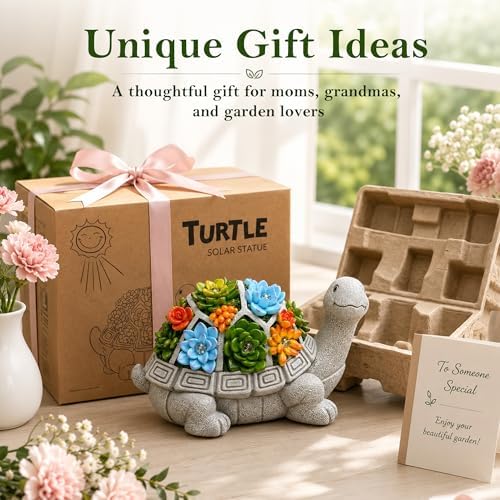 Nacome Solar Turtle Garden Statue - Succulent & 7 LED Lights, Outdoor Decor - Image 2