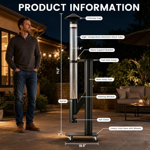 Patio Pellet Heater, 71.2" H Outdoor Wood Pellet Heater Smokeless Fire Pit - Image 2