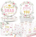 170 Pcs Graduation Pink Floral Party Decorations, Serves 24 by Greencian