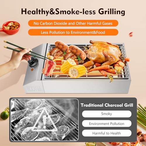 Electric BBQ Grill, 1800W Smokeless Non-Stick Indoor/Outdoor Barbecue Grill with Grease Catcher Tray, Temperature Control, Portable Cooking BBQ Griddle for Domestic and Commercial Use Etc - Image 4