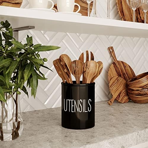 Barnyard Designs Ceramic Farmhouse Kitchen Utensil Holder 7" (Black) - Image 2