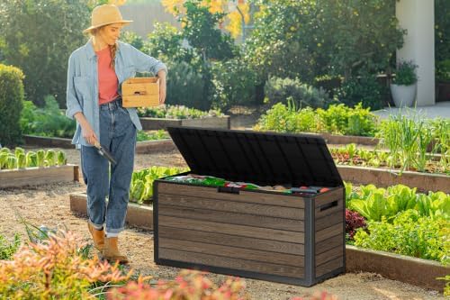 Keter Premium Everwood 71 Gal Outdoor Storage Box and Patio Side Table - Image 2
