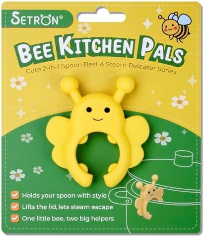 Bee Spoon Holder Cute Spoon Rest for Stove Top, Steam Releaser & Lid Lifter – Heat Resistant Silicone Cooking Gadget, Fun Kitchen Accessories, Unique Cooking Gift by Setron