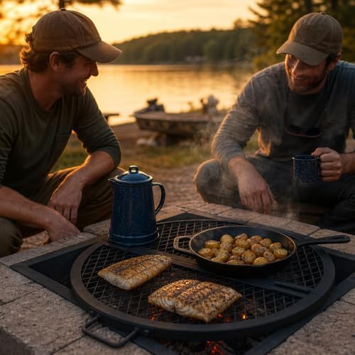 Sunnydaze Round Folding Camping Grill Grate - Portable Foldable Campfire Cooking Grate for Fire Pit - Heavy-Duty Black Steel with Handles for Outdoor Backyard BBQ - 36" Diameter - Image 7