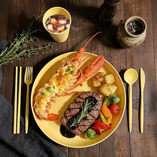 SHECIPIN 42Pcs Wheat Straw Dinnerware Sets, Unbreakable Plates and Bowls Sets, Eco Friendly Non Breakable Dinnerware, Dishwasher Microwave Safe Dinnerware - Image 5