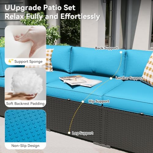 Aoxun Patio Furniture Set with Fire Pit Table, 12 Piece Outdoor Sectional Sofas, 10 Seats Wicker Rattan Outdoor Furniture with Thickened Cushion for Backyard, Garden Peacock Blue - Image 3