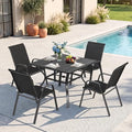Outdoor Dining Set for 4, Metal Table and Stackable Chairs by CHINNLUU