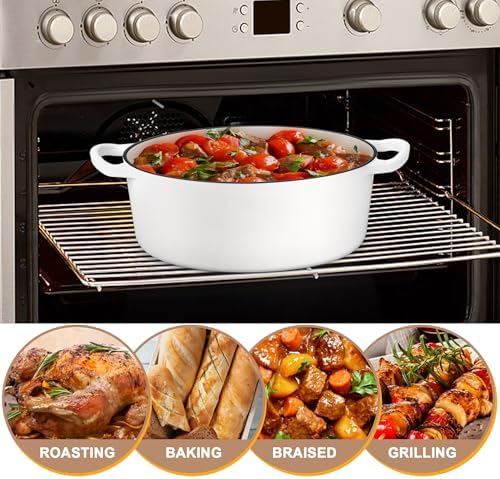 E-far 7QT Oval Dutch Oven Pot with Lid, White Enameled Cast Iron Dutch Oven - Image 4