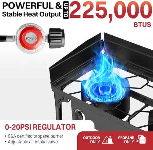 3 Burner Propane Camp Stove | 225,000 BTU | High Pressure Gas Burners - Image 2