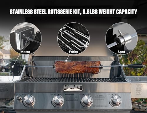Monument Grills Larger 4-Burner Propane Gas Grills Stainless Steel with Rotisserie Kit(2 Items) - Image 4