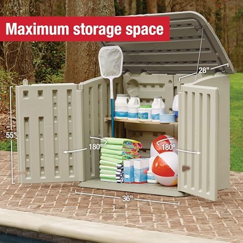 Rubbermaid Large Horizontal Resin Outdoor Storage Shed With Floor (5 x 4 Ft) Weather Resistant, Beige/Brown, Organization for Home/Backyard/Pool Chemicals/Toys/Garden Tools/Porch/Patio Cushions - Image 4