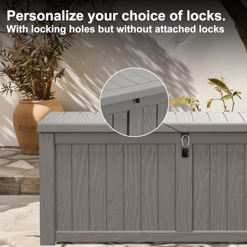 PatioZen 150 Gallon Outdoor Deck Box,Waterproof Resin Outdoor Storage Boxes, Outside Storage Lockable Container for Garden Tools,Indooor Cushions,Accessories (Grey) - Image 7