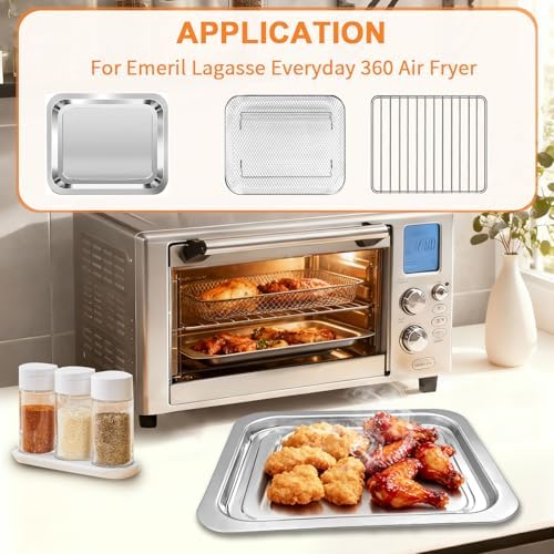 GWY Air Fryer Baking Pan Set for Emeril Lagasse Everyday 360 Air Fryer 12''×10'' and 12.5''×10.2'' Steel Non-stick Air Fryer Accessories Grill Pan Crisper Plate Replacement Parts - Image 3