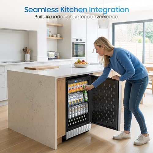 24'' Outdoor Beverage Refrigerator, Built-In or Freestanding Drink Fridge 170 Cans, Undercounter Waterproof Stainless Steel Door, Outdoor Refrigerator for Patio & Commercial Use for Beer, Soda, Wine - Image 2