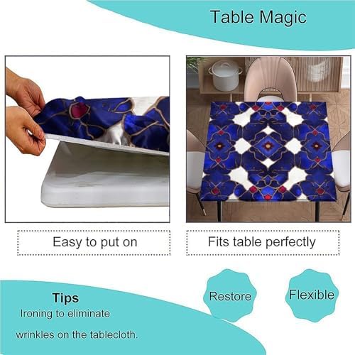 Folding Table Tablecloth Fitted, Moroccan Trellis Pattern Printed on Stain Resistant Elasticized Table Covers, Use for Kitchen Patio Restaurant, Fit for 42" x 42" Square Tables - Image 3