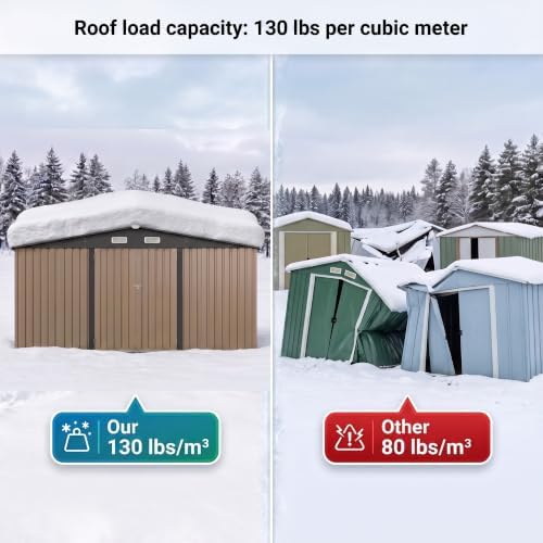 Patiowell 14x12 FT Outdoor Storage Shed, Large Metal Sheds, Brown - Image 3