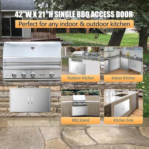 Outdoor Kitchen Doors 42W x 21H Inch, Double BBQ Access Doors 304 Stainless Steel for Outdoor Kitchen Cabinet Grill Station or BBQ Island - Image 3