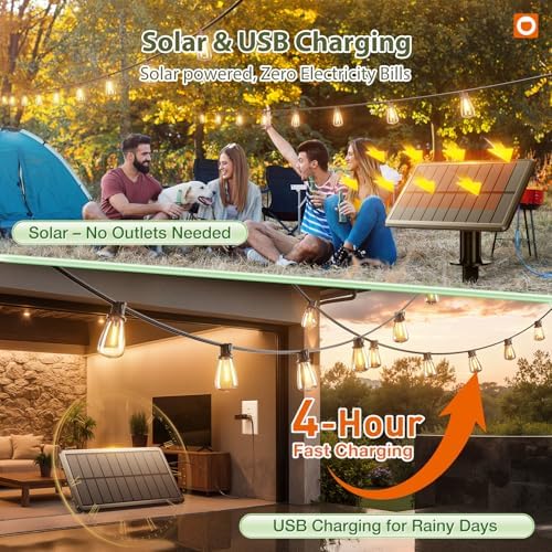 addlon 33FT(27+6) Solar String Lights Outdoor, Waterproof Dimmable 9+1 LED - Image 3