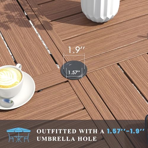 VICLLAX Patio Table and Chair Set of 6, All Weather Metal Round Outdoor Dining Furniture Set-50 Round Outdoor Table and Chairs, Walnut Wood Grain Tabletop - Image 5