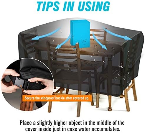 Velway Patio Furniture Cover Outdoor, Waterproof Rectangular Patio Table Chair Sofa Set Cover, 67”Lx37”Wx28”H, All Weather Oxford Tear-Resistant Material with Zipper Carrying Bag Windproof Buckles - Image 5