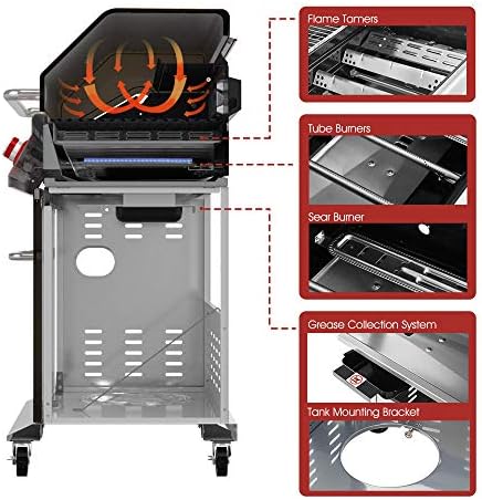 Royal Gourmet GA5403C 5-Burner Propane Gas Grill with Side Burner, Coffee - Image 4