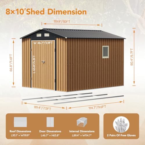 Panovue 8x10 FT Outdoor Metal Storage Shed with Frame Floor(NO Wood Panels) - Image 2