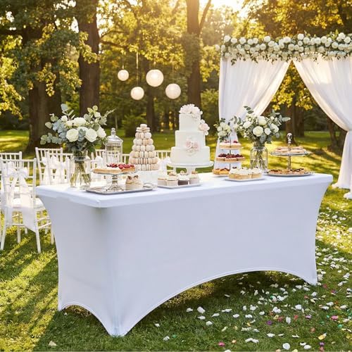 Smiry 12 Pack Spandex Table Cloth 6FT, Elastic Fitted White Tablecloth - Image 2