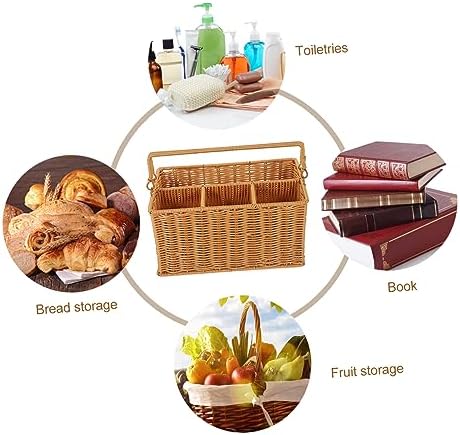Brown Imitation Rattan Cutlery Holder, Kitchen Utensil Organizer Basket - Image 4