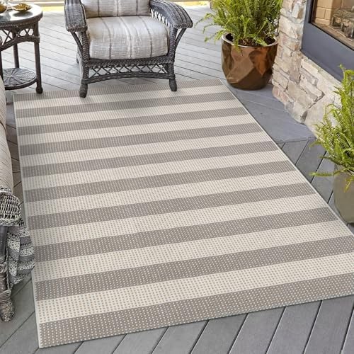 OJIA Outdoor Area Rugs 4'x6' Striped Patio Rug Washable Woven Camping Rug by OJIA