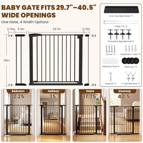 Mumeasy 36" Extra Tall Dog Gate,29.7"-40.5" Baby Gate for Stairs & Doorways - Image 2