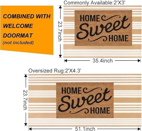 Fall Striped Outdoor Rug 24"x35"Khaki and White Washable Door Mat Outdoor - Image 2