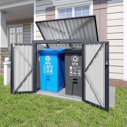 64.57" Bear Proof Outdoor Trash Can Storage Shed for 2 Bins, Metal Garbage Bin Enclosure, Waterproof Small Generator Shed, Outdoor Waste Bin Storage Cabinet for Garden Yard by Unknown