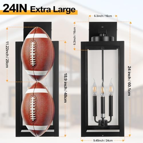 24" Extra Large Dawn to Dusk Outdoor Light Fixture Closed Bottom 3-Light - Image 3