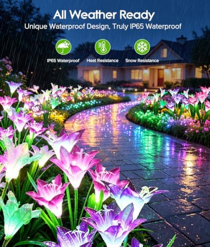 KOOPER Outdoor Solar Lights, 8 Pack Solar Garden Light with Bigger Lily Flowers, Waterproof 7 Color Changing Solar Lights Outdoor - Bigger Panel for Patio Yard Garden Decoration, Gift for Mom - Image 4
