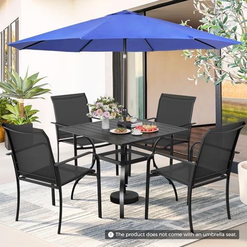 Incbruce 6 Pieces Patio Dining Set with Dark Blue Umbrella, Outdoor Dining Set of 4 Textilene Chairs and Square Table with Umbrella Hole for Backyard, Garden, and Poolside (Black) - Image 2
