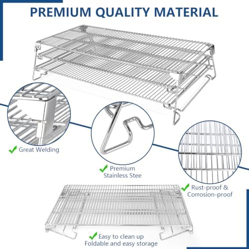 Jerky Racks for Smoker,Extra-Large 29-Inch 3-Tier Foldable Sliding Rack for Traeger Pro 34,Woodridge Pro,Pit Boss PB1000 PB1500,Weber Searwood XL 600,1035 Sq In Stainless Steel Pellet Grill Accessory - Image 4