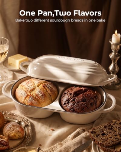Mini Double Dutch Oven for Sourdough, Enameled Cast Iron Bread Pan, White - Image 2