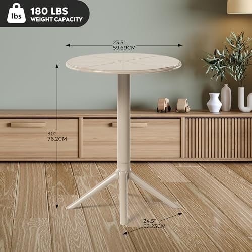 Costaelm Patio Table for 4-Person, Outdoor Patio PP Round Dining Table, All-Weather Bistro Dining Table for Backyard Deck Porch Poolside, Sand - Image 2