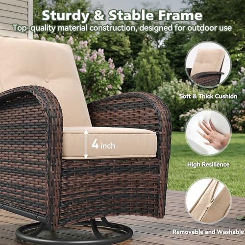 Aoxun 11 Piece Outdoor Patio Furniture Set with 44'' Fire Pit Table, Wicker Rattan Outdoor Furniture with High Back Swivel Rocker Chairs, Outdoor Sofa Set with Thick Cushion & Side Table, Beige - Image 4