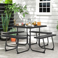 Moccha Picnic Table Bench Set - Outdoor Table and Chairs with Umbrella Hole, HDPE Tabletop & Metal Frame, 500LBS Capacity, Outdoor Camping Table for Garden Backyard Porch Patio Table Set (Black) by LDAILY